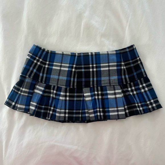Blue and Black Plaid Micro Mini Skirt - Picture 2 of 2